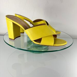 Schutz Renna Heel Sandals Yellow Leather Cross Strap Mule Slip on